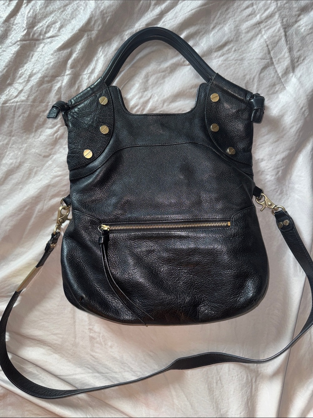 Foley + Corinna Black Leather Shoulder Bag with Gold Studs - Picture 2 of 5